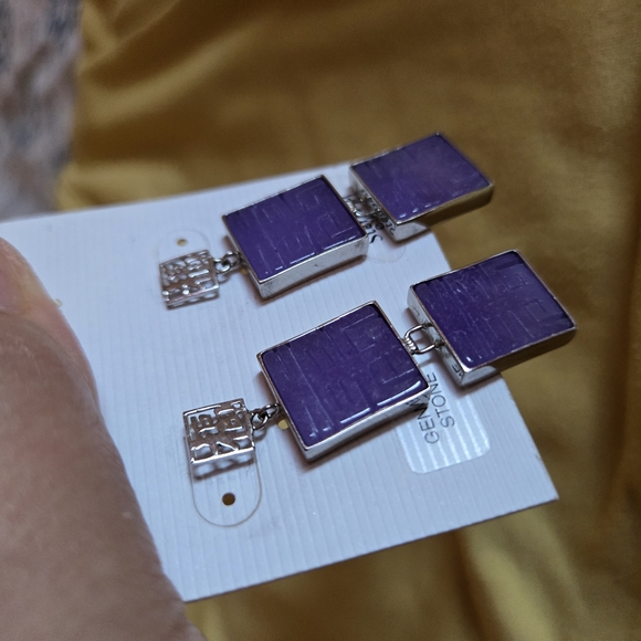 Purple Rectangular Earrings - Picture 2 of 3